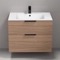 32 Inch Bathroom Vanity, Wall Mounted, Modern, Walnut